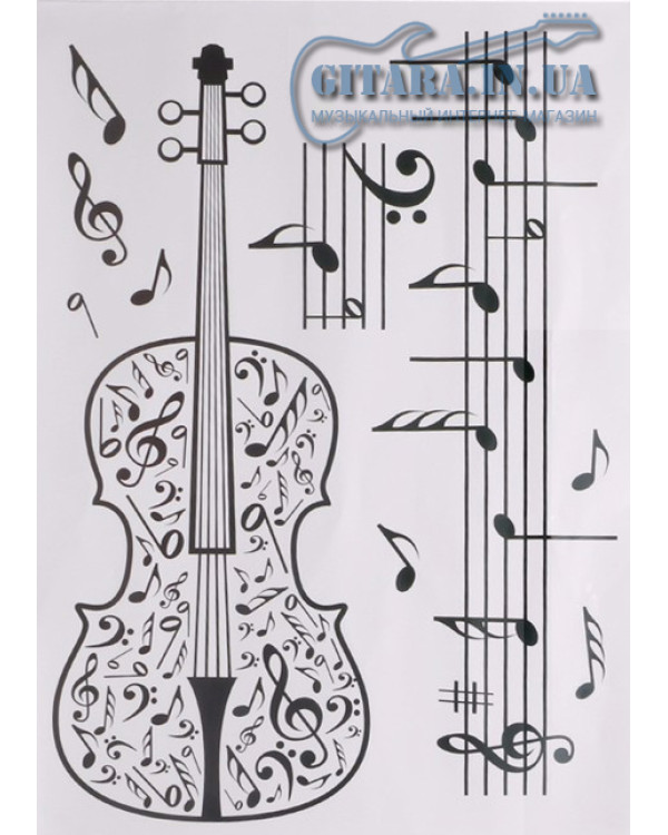 Наклейка на стіну ALL SOUNDS Violin Music Скрипка та Ноти