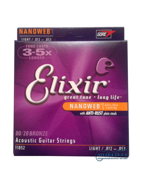 Струни для акустичної гітариELIXIR AC NW L Acoustic 80/20 Bronze NanoWeb 11052 (.012 -.053)