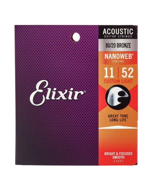 Струни для акустичної гітариELIXIR AC NW CL Acoustic 80/20 Bronze NanoWeb 11027 (.011-.052)