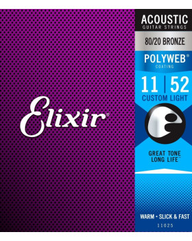 Струни для акустичної гітариELIXIR AC PW CL Acoustic 80/20 Bronze PolyWeb 11025 (.011-.052)