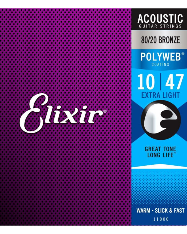 Струни для акустичної гітариELIXIR AC PW EL Acoustic 80/20 Bronze PolyWeb 11000 (.010-.047)
