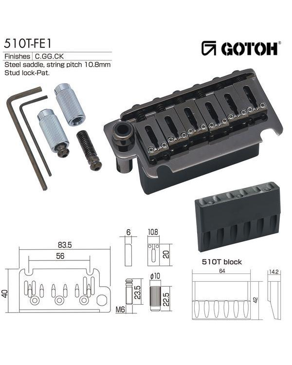 Тремоло для електрогітари, vintage, на 2-х ніжках, 40x83.5мм GOTOH 510TFE1 CK