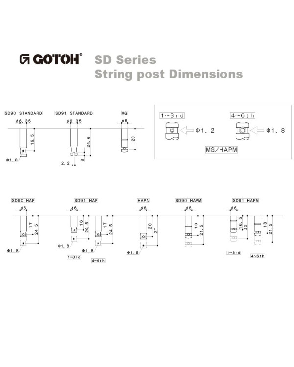 Кілки для електрогітари, 3+3 GOTOH SD90-SLMG N