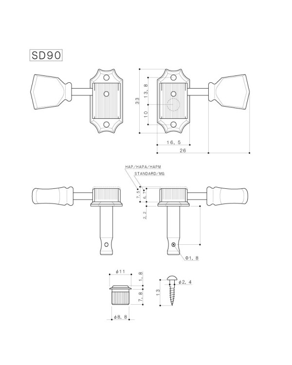 Кілки для електрогітари, 3+3 GOTOH SD90-SLMG N