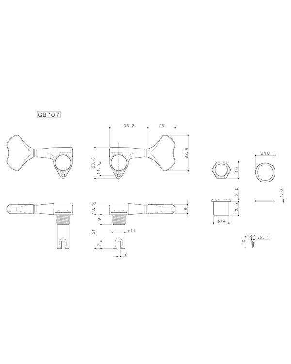 Кілки для басгітари, 3+2 GOTOH GB707-5(3-2) B