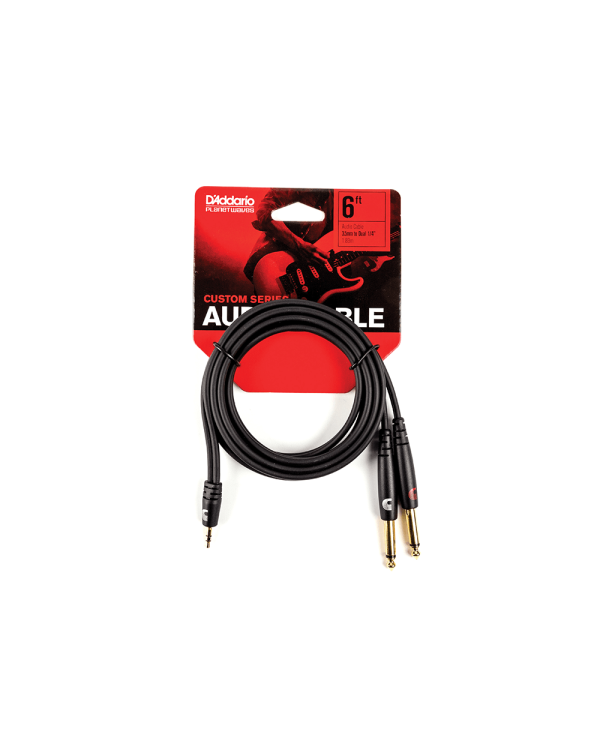 D'ADDARIO PW-MPTS-06 Custom Series 1/8” to Dual 1/4” Audio Cable (1.8m)
