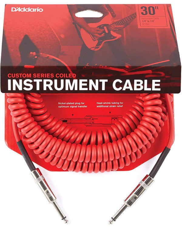D'ADDARIO PW-CDG-30RD Coiled Instrument Cable - Red (9m)