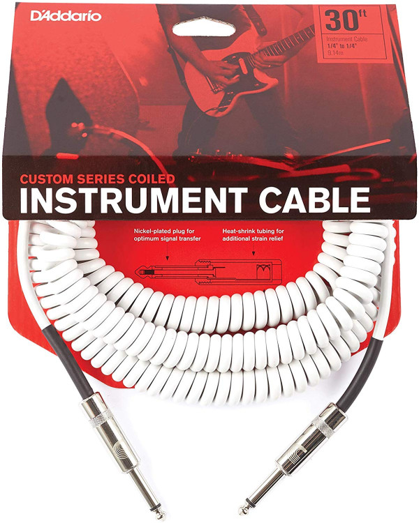D'ADDARIO PW-CDG-30WH Coiled Instrument Cable - White (9m)