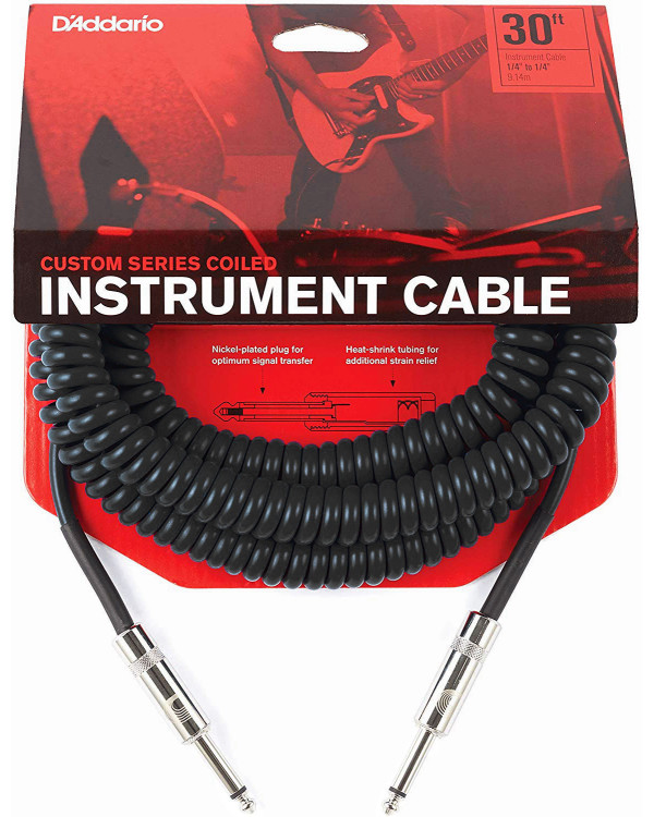 D'ADDARIO PW-CDG-30BK Coiled Instrument Cable - Black (9m)