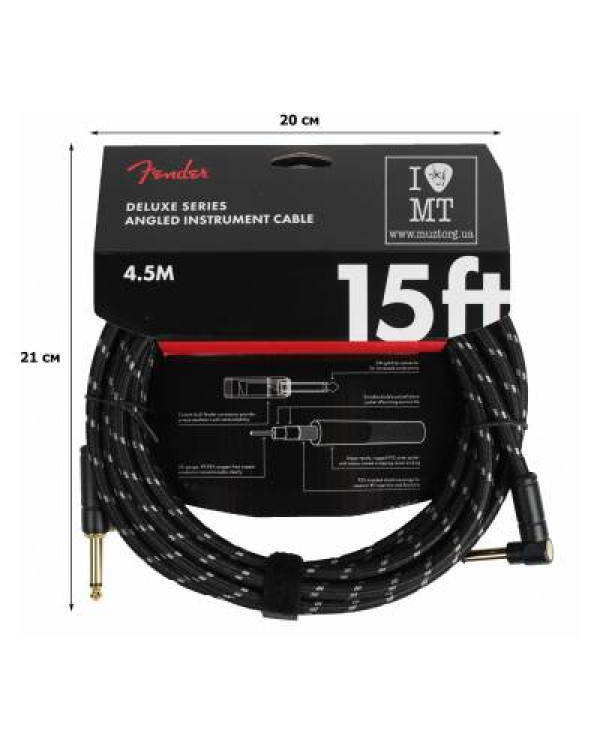 FENDER CABLE DELUXE SERIES 15' ANGLED BLACK TWEED Кабель інструментальний