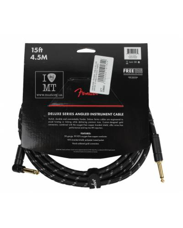 FENDER CABLE DELUXE SERIES 15' ANGLED BLACK TWEED Кабель інструментальний