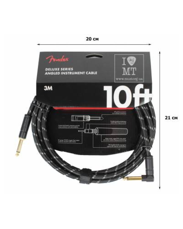 FENDER CABLE DELUXE SERIES 10' ANGLED BLACK TWEED Кабель інструментальний