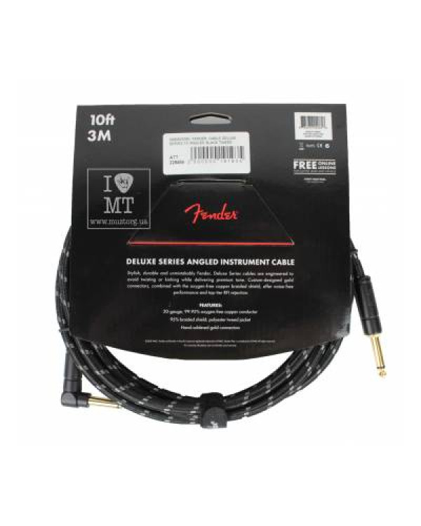 FENDER CABLE DELUXE SERIES 10' ANGLED BLACK TWEED Кабель інструментальний