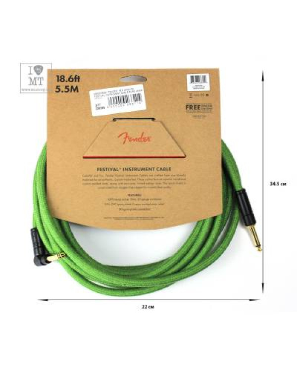FENDER 18.6' ANGLED FESTIVAL INSTRUMENT CABLE PURE HEMP GREEN Кабель інструментальний