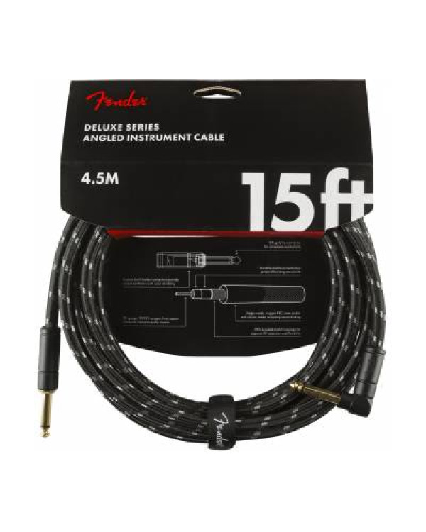 FENDER CABLE DELUXE SERIES 15' ANGLED BLACK TWEED Кабель інструментальний