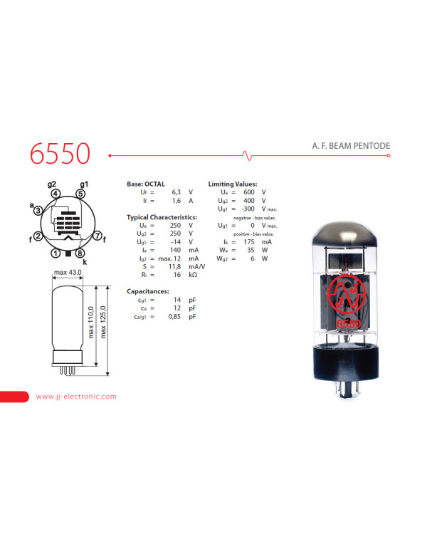 Лампа для підсилювача JJ ELECTRONIC 6550 (підібрана 4-ка)