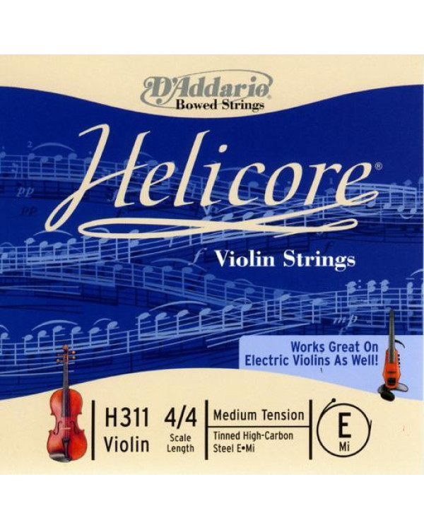 Струна для скрипки D'ADDARIO HELICORE VIOLIN SINGLE E STRING 4/4 Scale Medium Tension