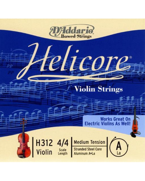 Струна для скрипки D'ADDARIO HELICORE VIOLIN SINGLE A STRING 4/4 Scale Medium Tension