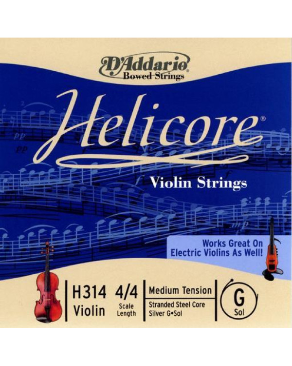 Струна для скрипки D'ADDARIO HELICORE VIOLIN SINGLE G STRING 4/4 Scale Medium Tension