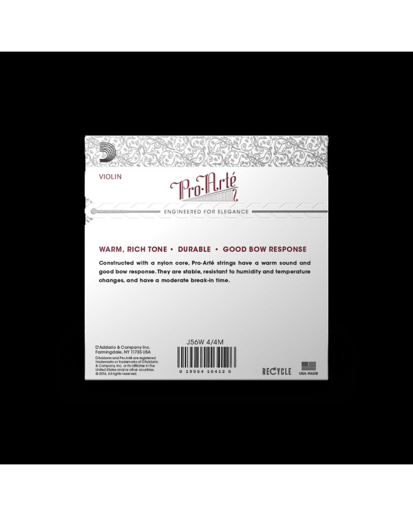 Струни для скрипки D'ADDARIO PRO-ART'E VIOLIN STRING SET WITH WOUND E 4/4 Scale Medium Tension