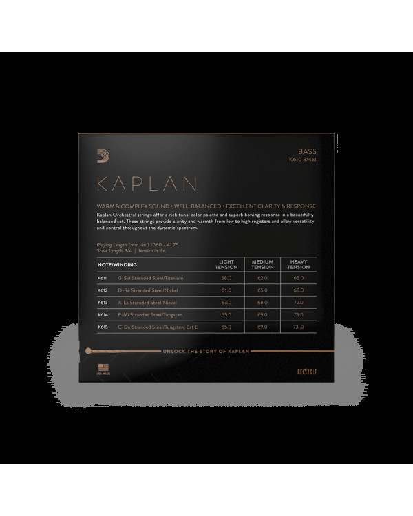 Струни для контрабасу D'ADDARIO KAPLAN BASS STRING SET 3/4 Scale, Medium Tension