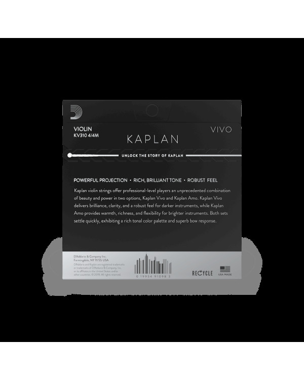 Струни для скрипки D'ADDARIO KAPLAN VIVO VIOLIN STRING SET 4/4 Scale Medium Tension