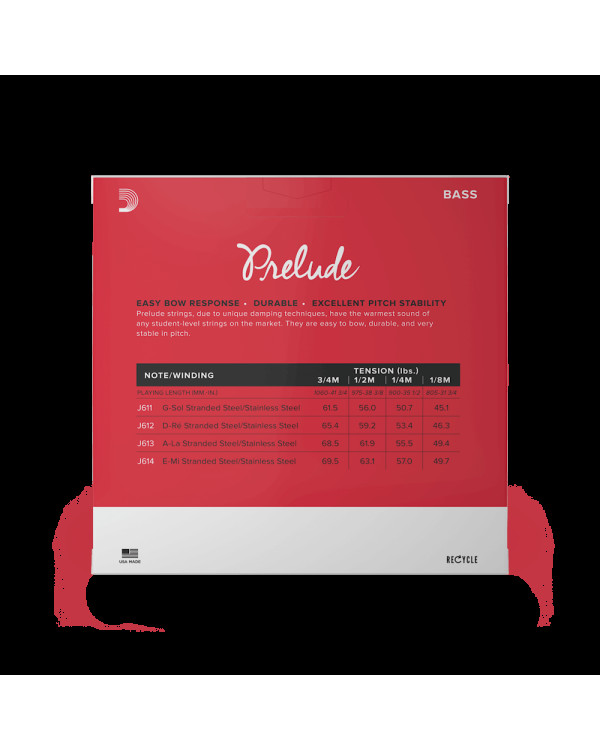 Струни для контрабасу D'ADDARIO PRELUDE BASS STRING SET 3/4 Scale Medium Tension